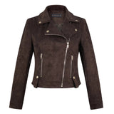 Women Leather Jacket Suede Jacket Women's Lapel Long-Sleeved, Slim-Fit, Short Motorcycle Jacket Top