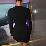 Women Dress Sexy round Neck Hollow Sheath Long Sleeve Dress
