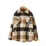 Women Jacket Fall Lapels Long Sleeve Cardigan Loose Plaid Shirt Coat