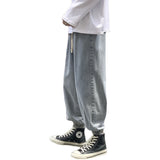 Men Jeans Fleece Addition Denim Trousers Men's Spring and Autumn Loose Wide-Leg Pants