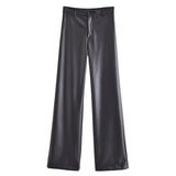 Women Sweatpants Autumn Straight Wide-Leg Pants PU Trousers