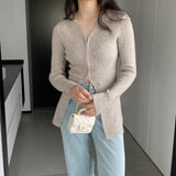 Women Cardigan Sweater V-neck Sweater Long Zipper Cardigan Long Sleeve Top 8t8315