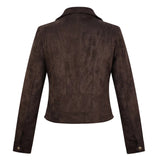 Women Leather Jacket Suede Jacket Women's Lapel Long-Sleeved, Slim-Fit, Short Motorcycle Jacket Top