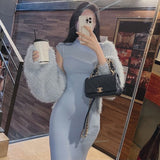 Women Dresses Summer Turtleneck Sleeveless Dress Slit Slim-Fitting Hip Skirt
