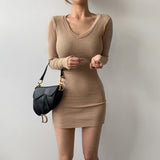 Women Dresses Dark Gray V-neck Dress Hip Skirt