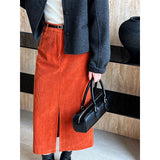 Women Skirt Vintage Corduroy Skirt Autumn and Winter Slit Sheath Skirt