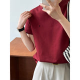 Women T Shirt Letter Embroidered Simple Short Sleeve T-shirt