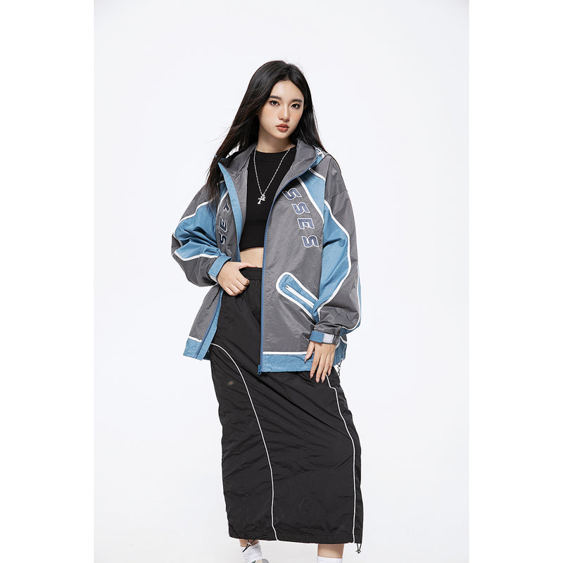Unisex Jacket Retro Patchwork Contrast Color Sports Jacket