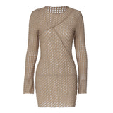 Women Dresses Long Sleeve Sexy Ripped Hip Skirt