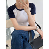 Women T Shirt Knitted Short-Sleeved T-shirt Women's Short Summer round Neck Slim Fit