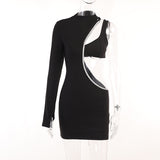 Women Dresses Sexy Cutout Rhinestone Dress Hip Skirt
