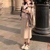 Women Knitwear Autumn and Winter Striped round Neck Sweater Slim-Fit Knitted Cardigan
