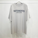 Vetements T Shirts VTM Werther Cute Cement Gray Letter OS Loose Short Sleeve T-shirt