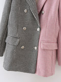 Women Suits Autumn Leisure Double Breasted Houndstooth Color Block Blazer
