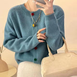 Women Knitted Cardigan Retro Crew Neck Color Button Knitted Cardigan Spring Sweater Coat