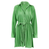 Women Dress Green V-neck Spring Lace-up Dress Short Skirt