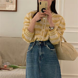 Women Knitwear Autumn Striped round Neck Sweater Loose Knitted Cardigan