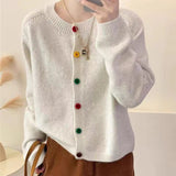 Women Knitted Cardigan Retro Crew Neck Color Button Knitted Cardigan Spring Sweater Coat