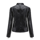 Red Leather Jacket Casual Leather Clothing Stand Collar Jacket Solid Color Women's Leather Jacket