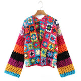 Women Sweater Knitwear Autumn Vintage Handmade Plaid One Button Cardigan Sweater
