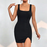 Women Dress Fall/Winter Square Collar Slimming Hip Bag Party Sexy Dress