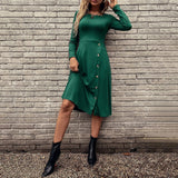 Women Dress round Neck Knitted Long Sleeve Dress