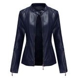 Red Leather Jacket PU Leather Short Coat Stand Collar Jacket