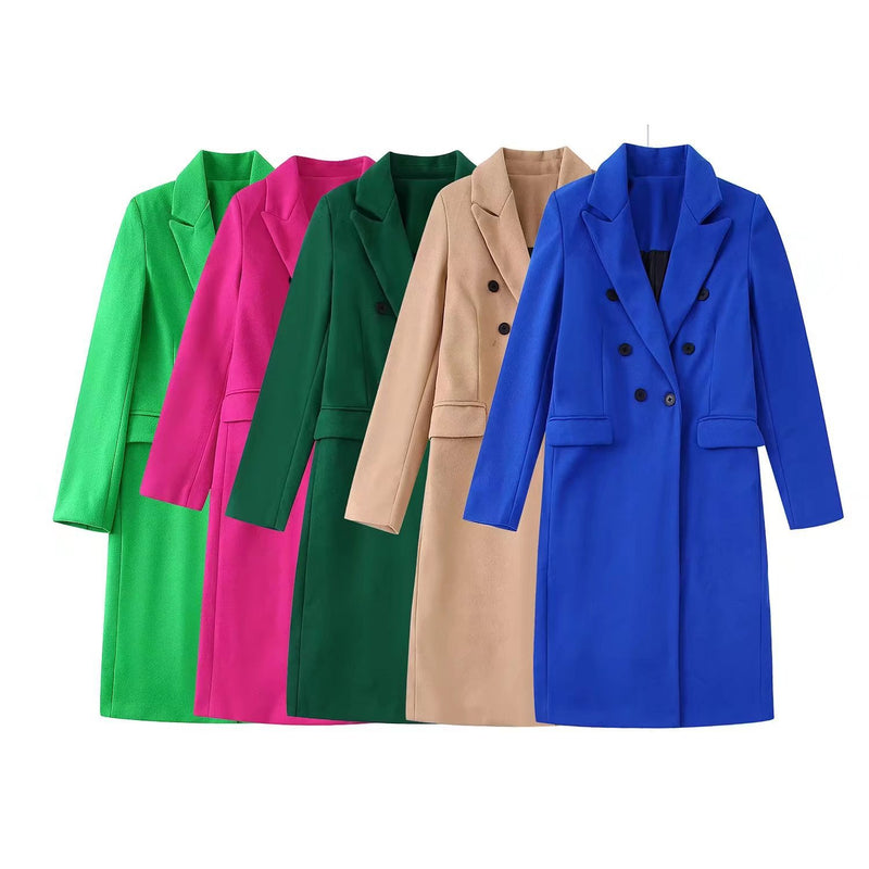 Women Suits Autumn and Winter Leisure Double Breasted Woolen Coat Long Blazer