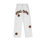 Men Jeans Leopard Print Letter XINGX Embroidery Casual Working Pants