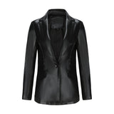 Red Leather Jacket Long-Sleeved Coat Women's Single Button Casual Solid Color Leather Coat
