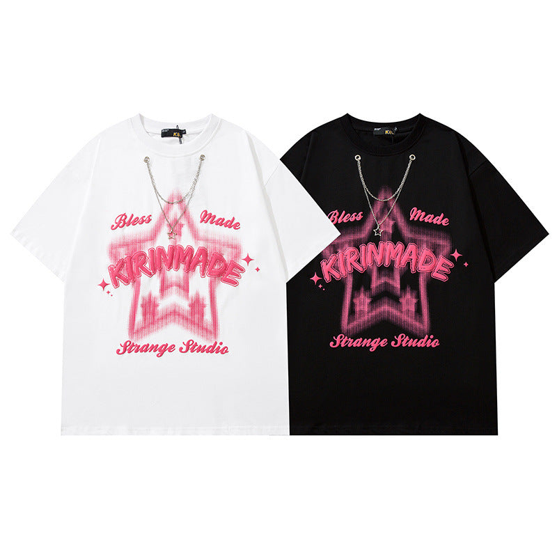 Men T Shirt Summer XINGX Puff Print Necklace Short Sleeve T-shirt