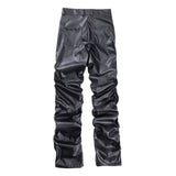 Men Sweatpants Dark Punk Glossy Pleated PU Leather Pants