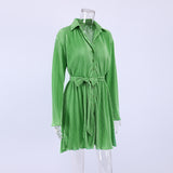 Women Dress Green V-neck Spring Lace-up Dress Short Skirt