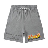 Men Shorts Hiphop Vintage Flame Print Sports Shorts