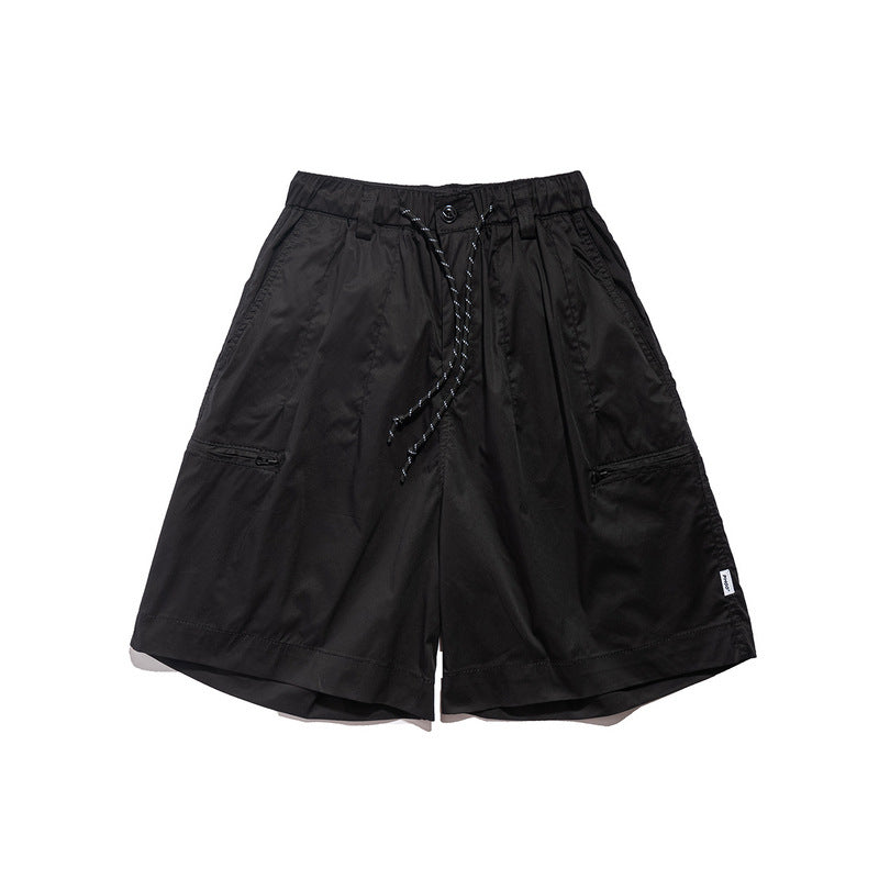 Men Shorts Retro Loose Straight Wide-Leg Pants Casual Multi-Pocket Workwear Shorts