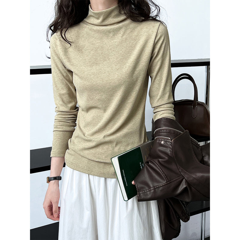 Women T Shirt Turtleneck Brushed Autumn and Winter Undershirt T-shirt