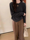 Women Knitted Pullover Hollow round Neck Long Sleeve Sweater
