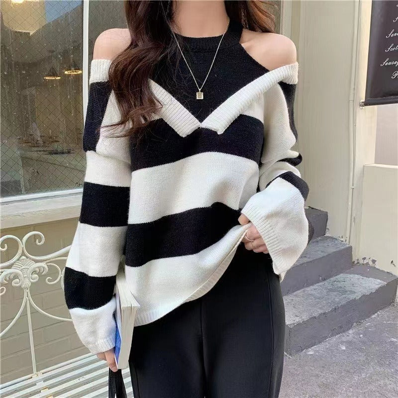Women Knitwear Autumn Striped Sweater Loose Sweater