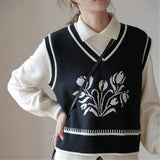 Women Knitted Pullover Retro Short Knitted Sweater Vest