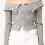Women Sweater Knitwear Fall Slim Fit Double Zipper Sweater