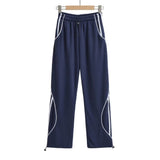 Women Sweatpants Striped Casual Pants Wide Leg Loose Ankle-Tied Sweatpants