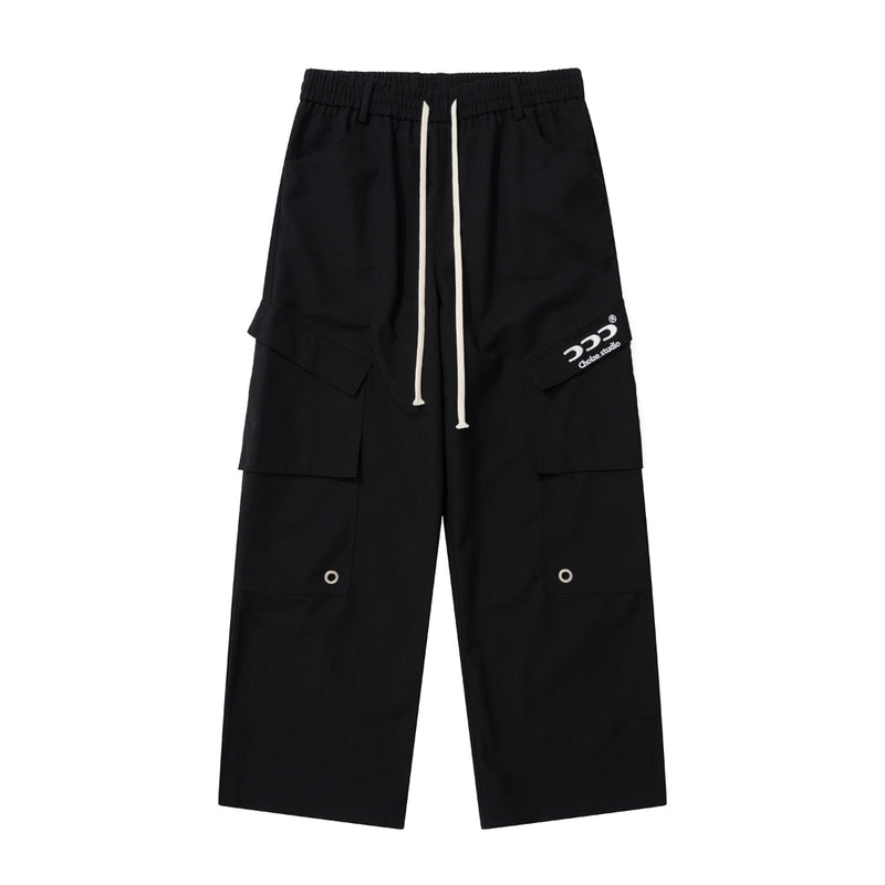Men Sweatpants Cargo Pants Men's Multi-Pocket Wide Leg Trousers Casual Sports Slit Straight-Leg Pants
