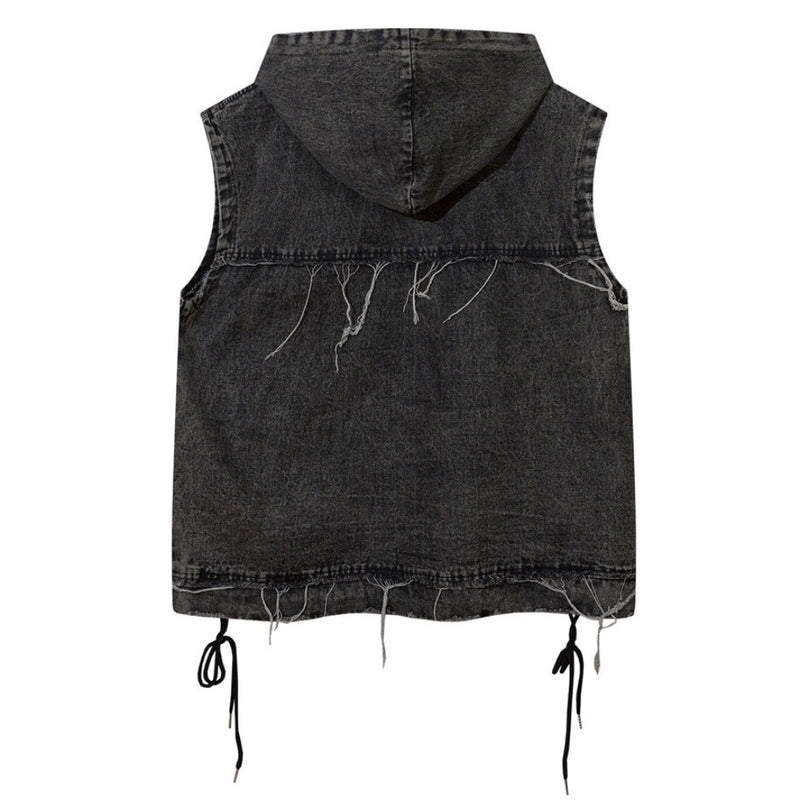 Men Vest Hooded Denim Pullover Vest