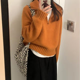 Women Knitted Pullover Turtleneck Half Zip Sweater Women's Fall and Winter Lapels Knitwear Coat