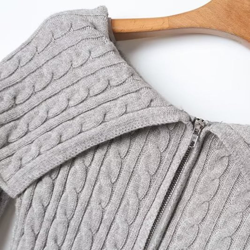 Women Sweater Knitwear Fall Slim Fit Double Zipper Sweater
