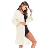 Women Knitted Sweater Autumn Knitted Fine Yarn Loose-Fitting Solid Color Long Sleeves Coat