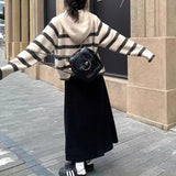 Women Knitwear Autumn and Winter Striped Hooded Sweater Loose Sweater