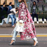 Women Trench Coat round Neck Printed Double Breasted Coat Women's Long Sleeve Paisley Trench Coat