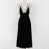 Women Dresses Autumn and Winter Velvet Lace Sleeveless V-neck Dress Turtleneck Long-Sleeve Suit