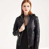 Red Leather Jacket Fleece-Lined Women's Leather Jacket Women's Hooded Autumn and Winter Short Coat Warm Leisure Women's Jacket